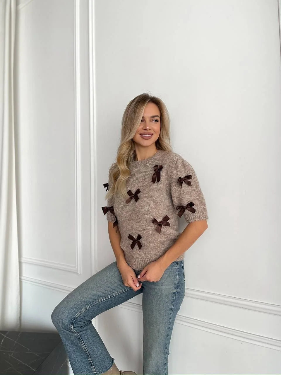 3d Bow Solid Sweater