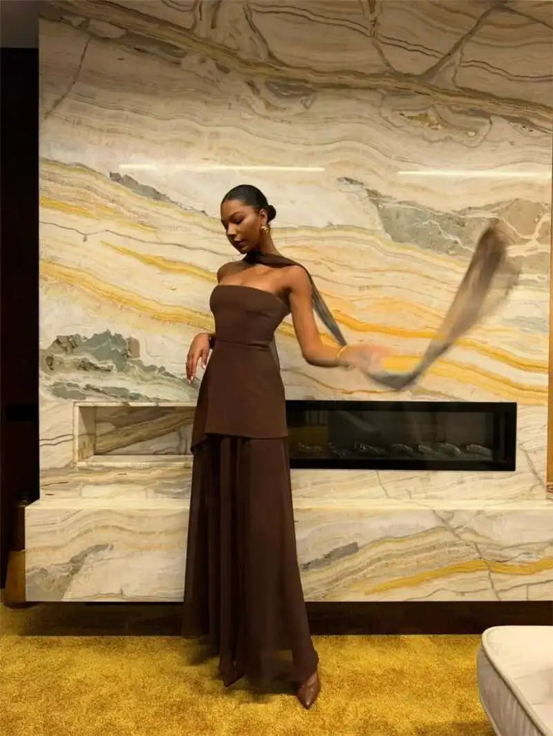 Miss Diva Backless Maxi Dress with Scarf