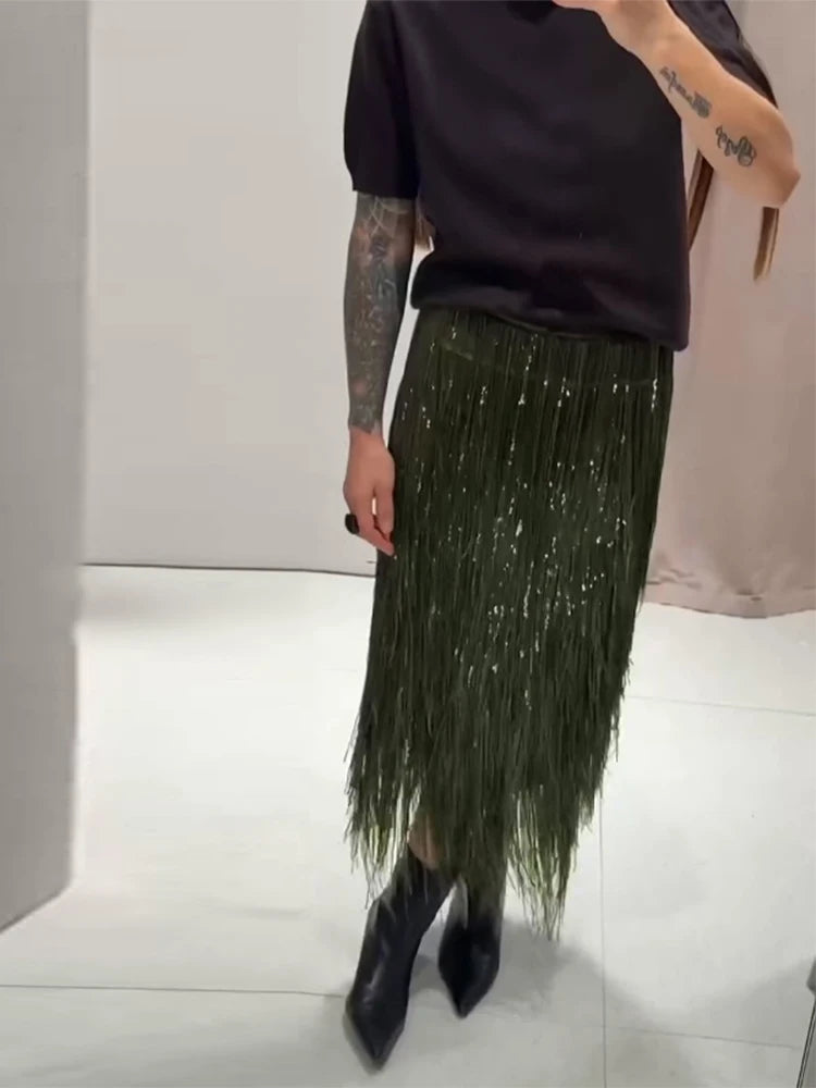 Green Tassels Skirt