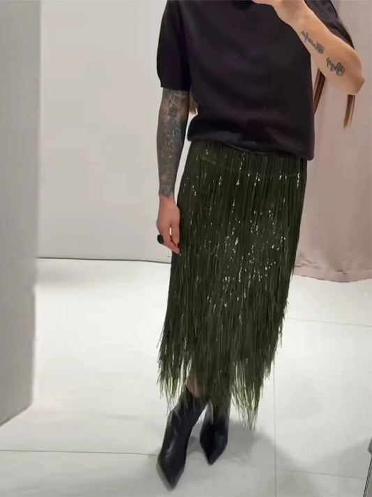 Green Tassels Skirt