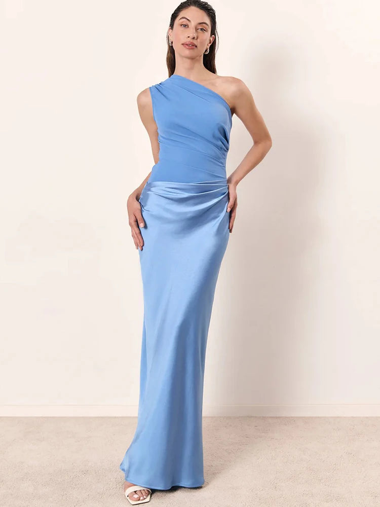 satin one shoulder maxi dress Julissia VM: Honeymoon Package Quantity:Single Please use the attached Modest Royal Blue Long