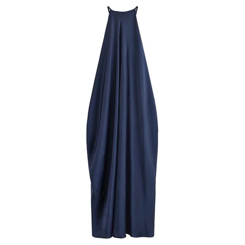Audrey  Satin Halter Backless Maxi Dress