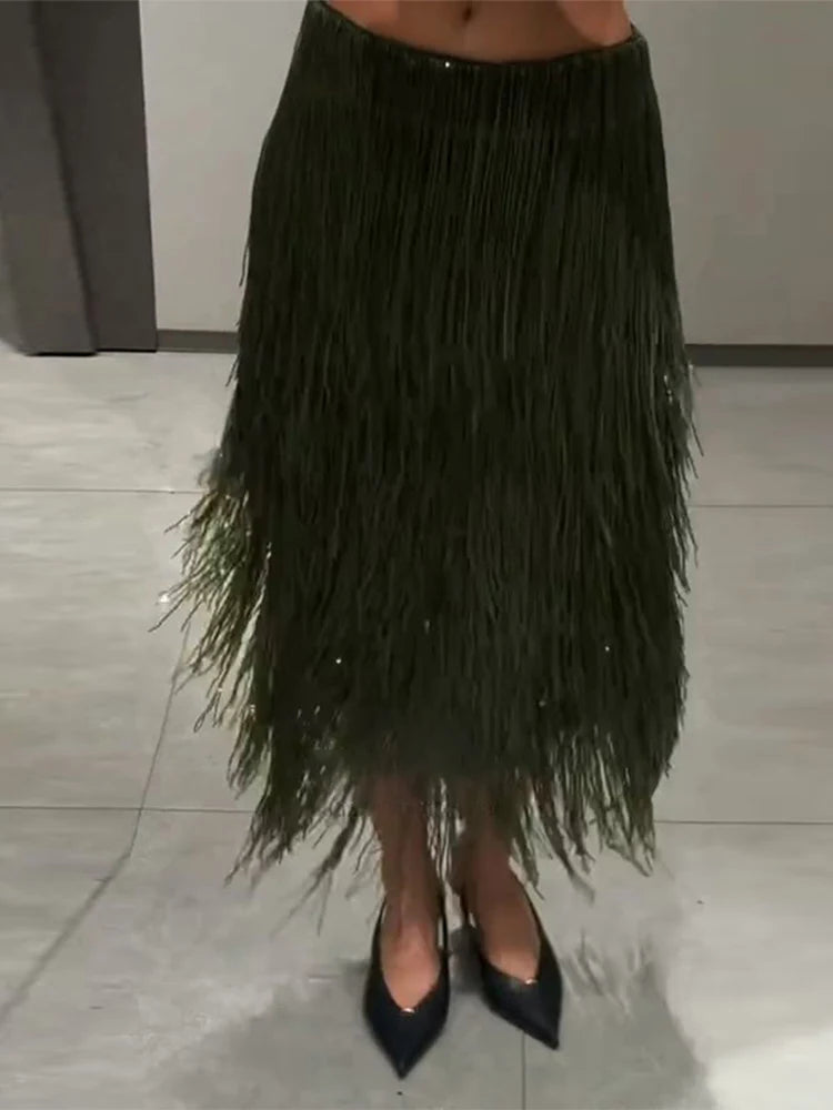 Green Tassels Skirt