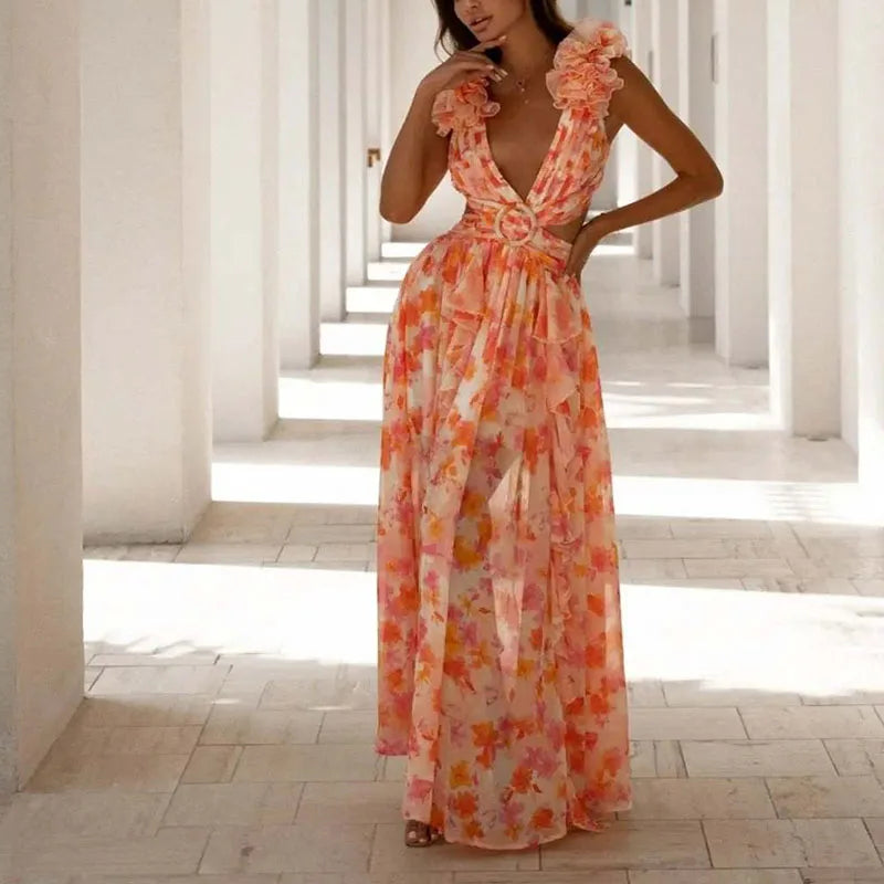 Barbara Ruffle Floral Printed  Dress