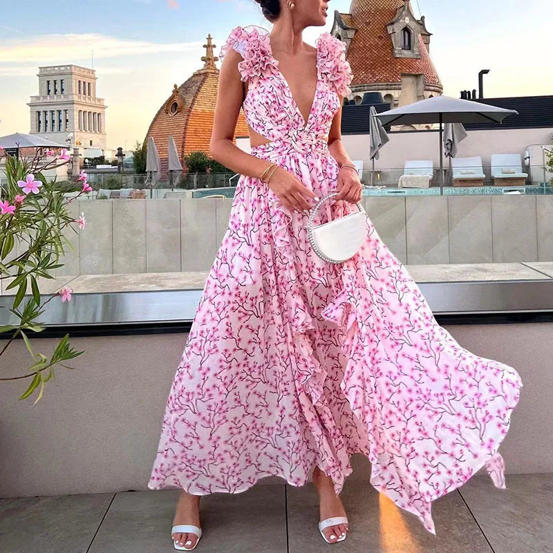 Barbara Ruffle Floral Printed  Dress