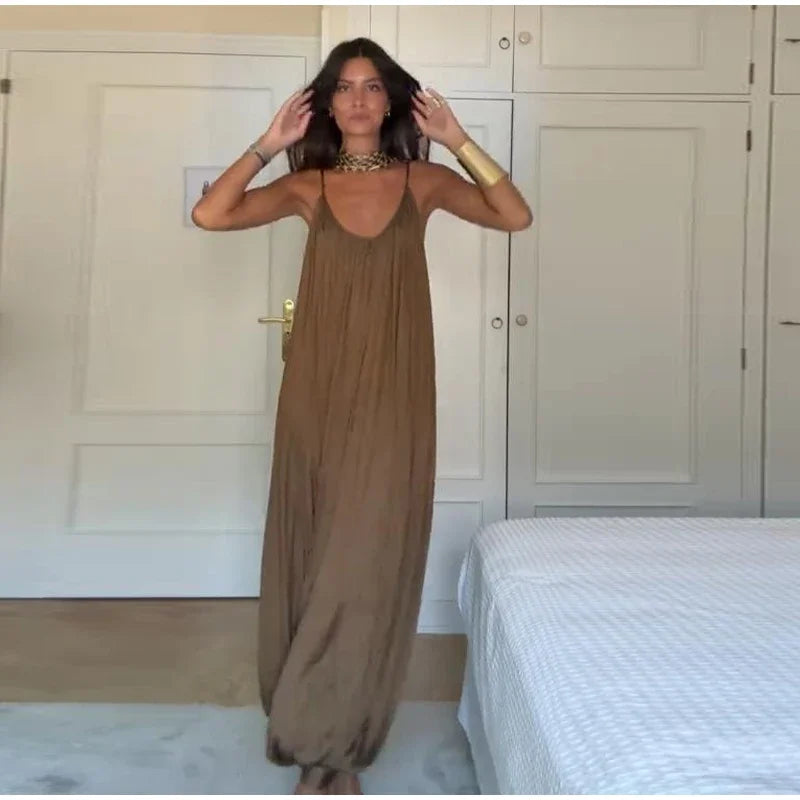 Pleated Sling Jumpsuits