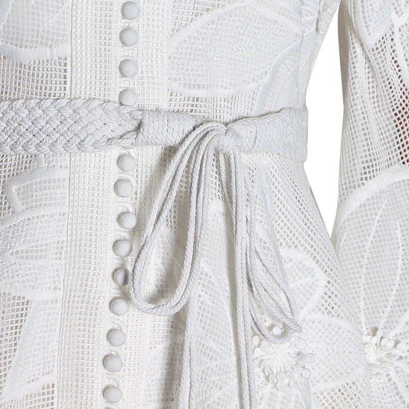 SImona White Dress with Long Sleeves