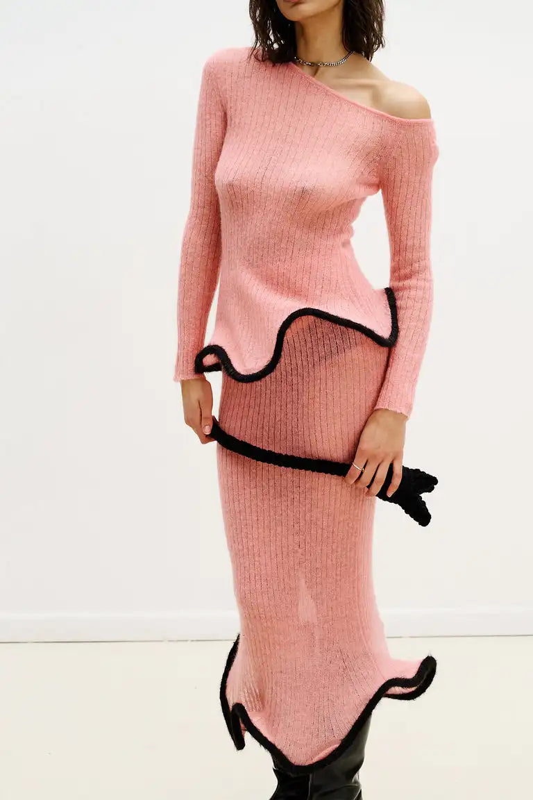Chic Pink Knitted Sweater Skirt Set