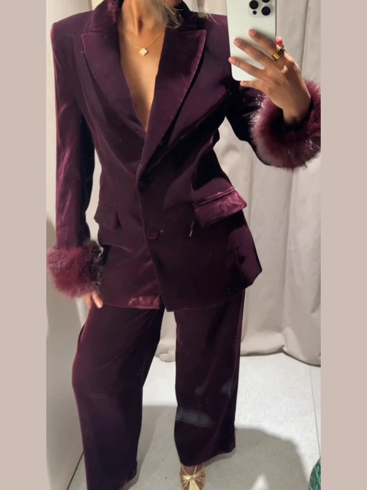 Velvet Blazer Pants Set