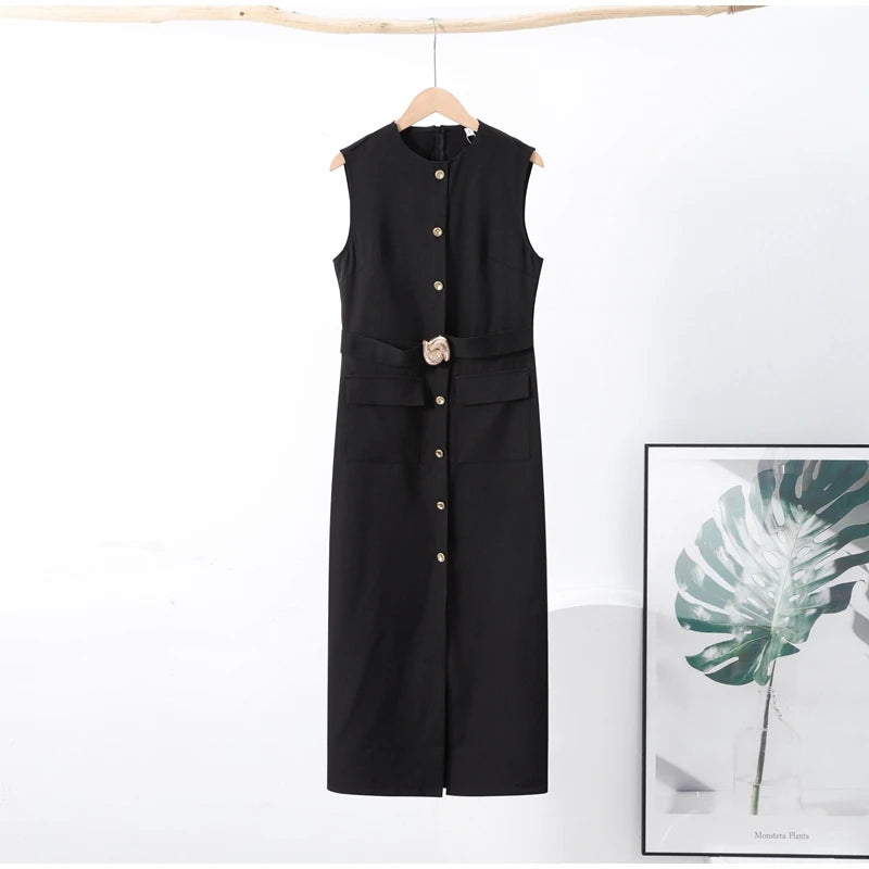 Meski Black Sleeveless Midi Dresses