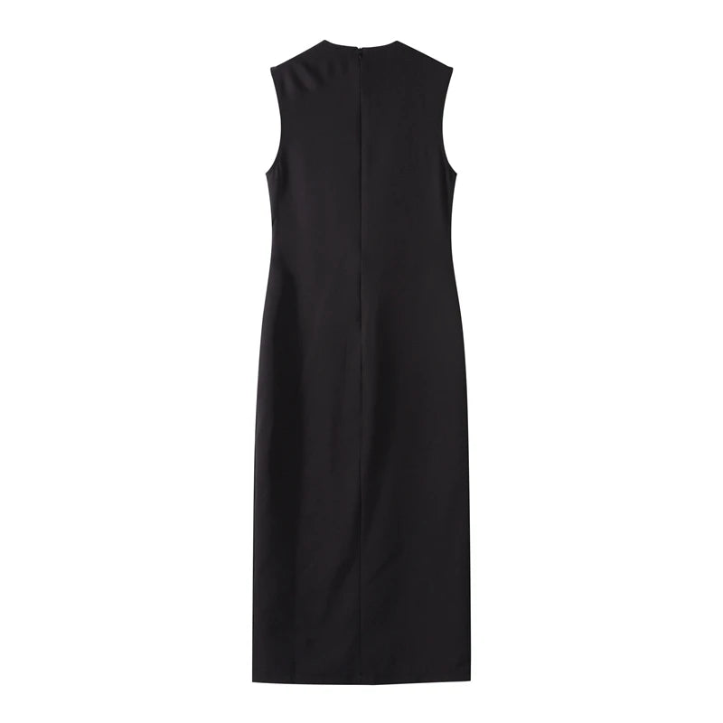Meski Black Sleeveless Midi Dresses
