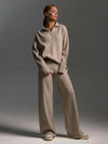 Daria Thick Knitted Suits Polo Neck Sweater & Wide Leg Pants