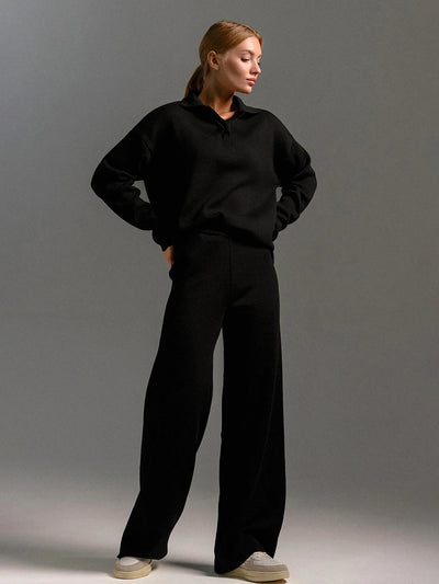 Daria Thick Knitted Suits Polo Neck Sweater & Wide Leg Pants