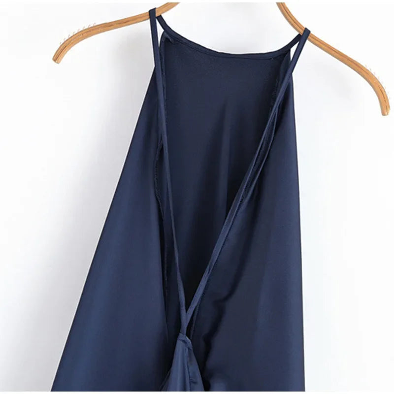 Audrey  Satin Halter Backless Maxi Dress