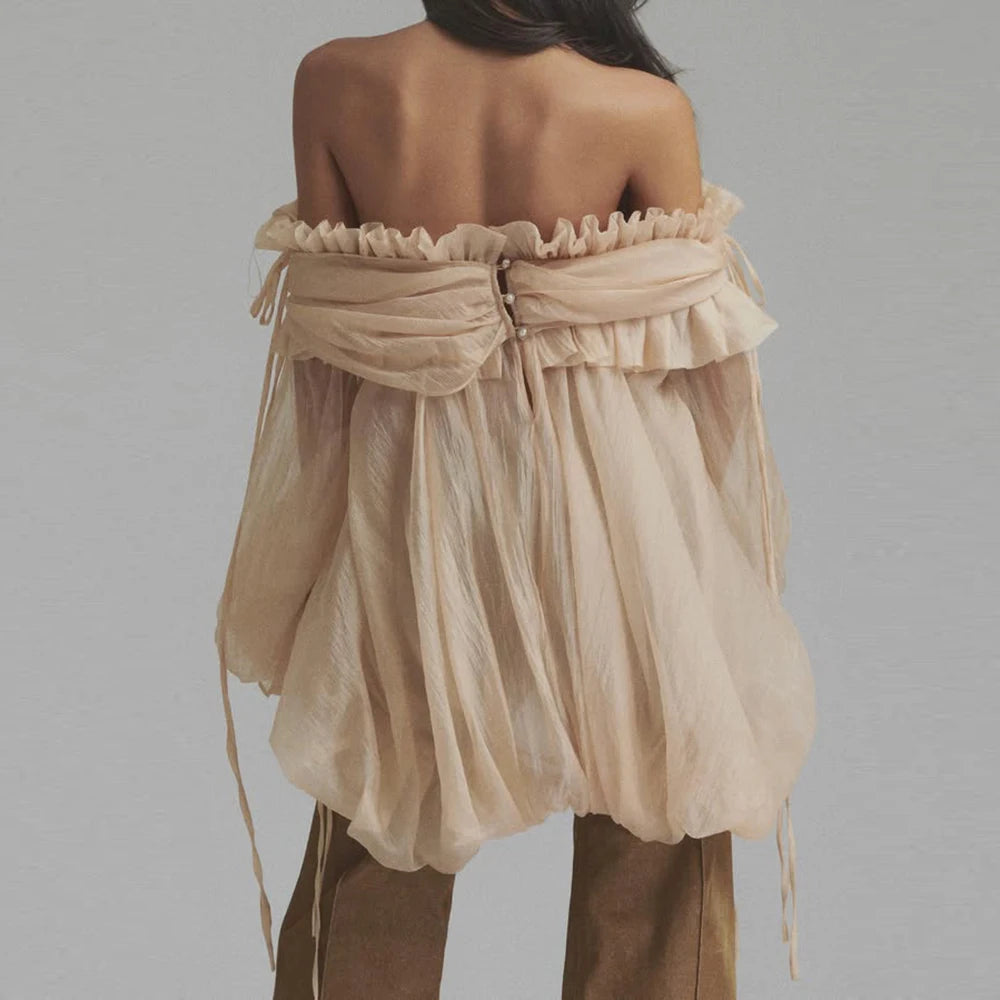 Airin Off Shoulder Mesh Ruffle Top Blouse