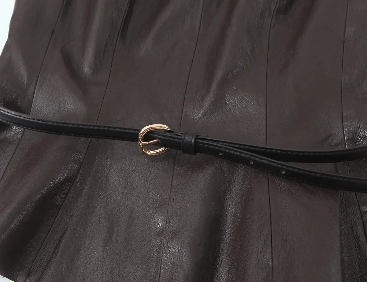 Leather Skirt Set with  Belt