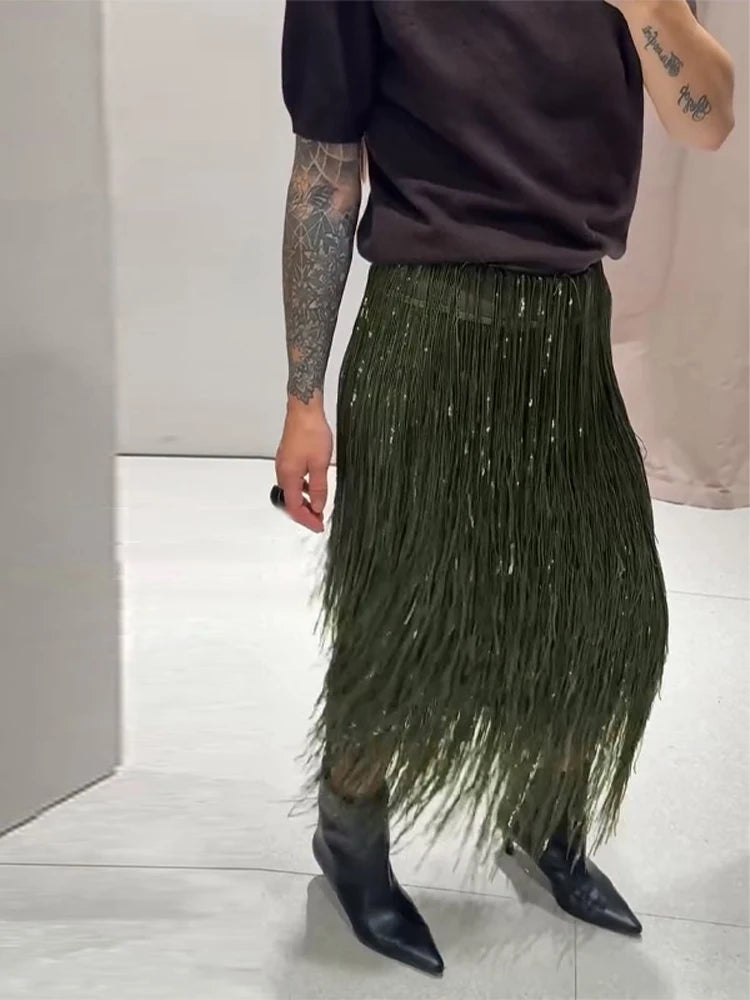 Green Tassels Skirt