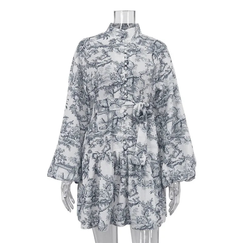 Marta Printed Mini Dress with Long Sleeve Slim Mini Dress