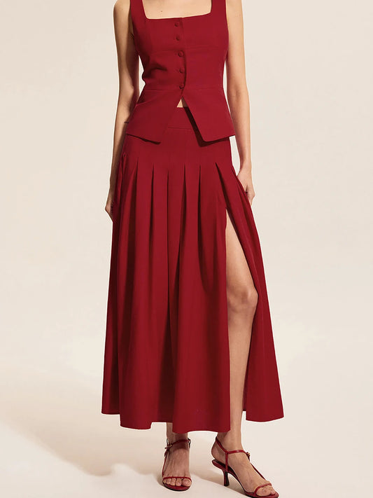 Red Long Skirt Set