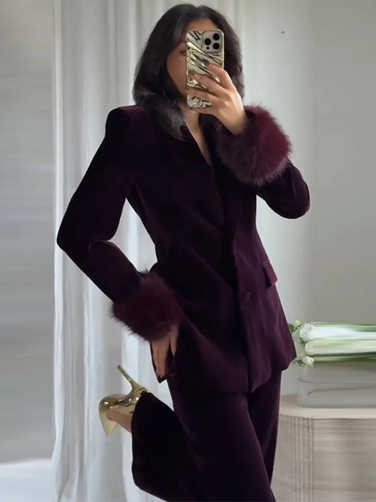 Velvet Blazer Pants Set