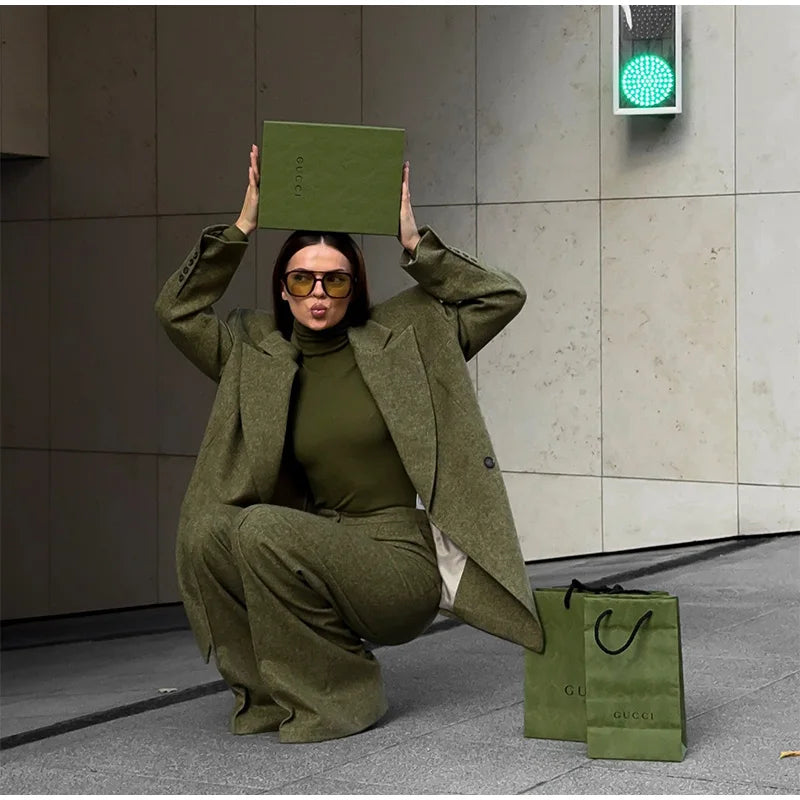 Woolen Blazer Pants Suit