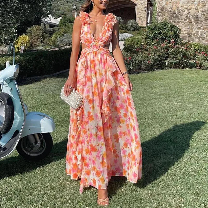 Barbara Ruffle Floral Printed  Dress