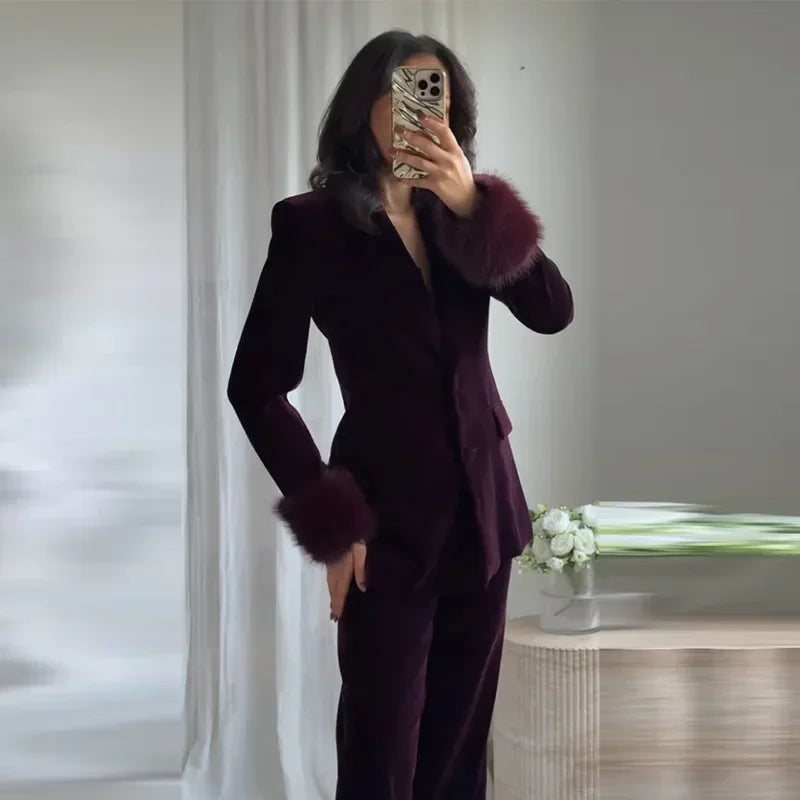 Velvet Blazer Pants Set