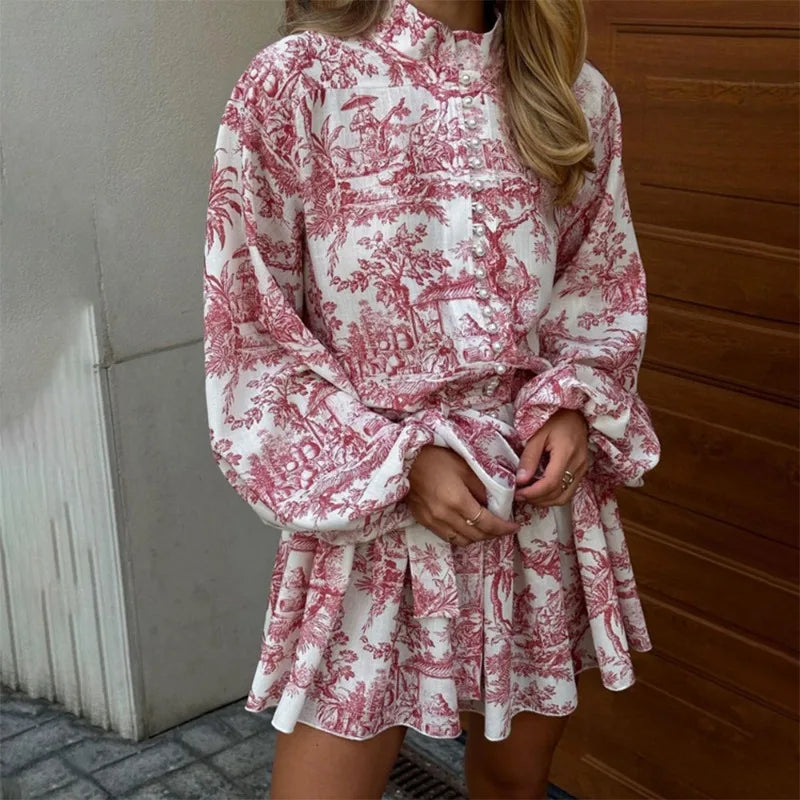 Marta Printed Mini Dress with Long Sleeve Slim Mini Dress