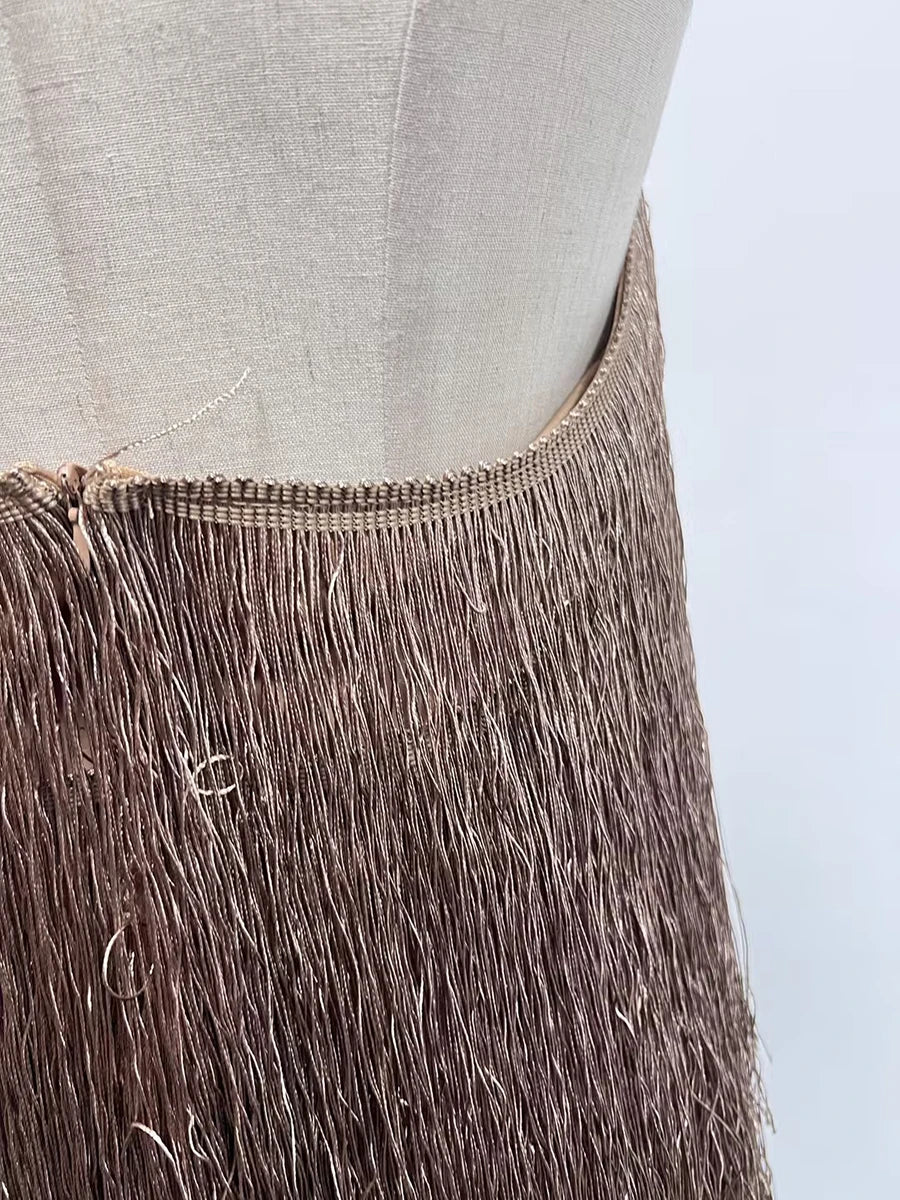 Gala Solid Spliced Tassel Dress