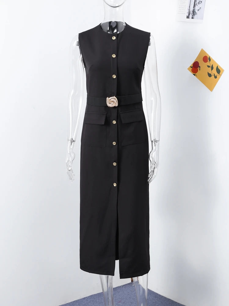 Meski Black Sleeveless Midi Dresses