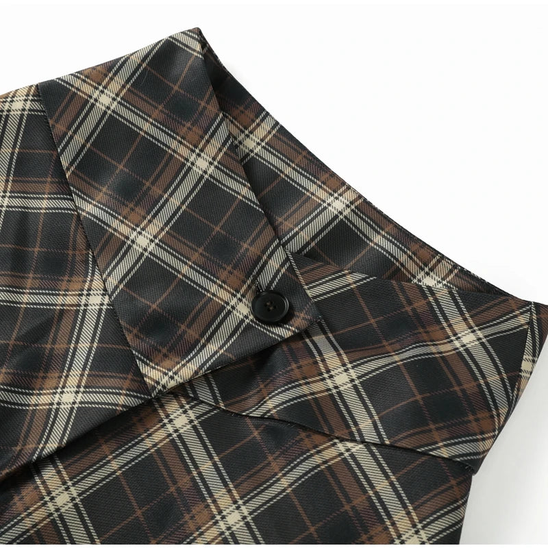 Asymmetric Plaid Slit Long Skirt