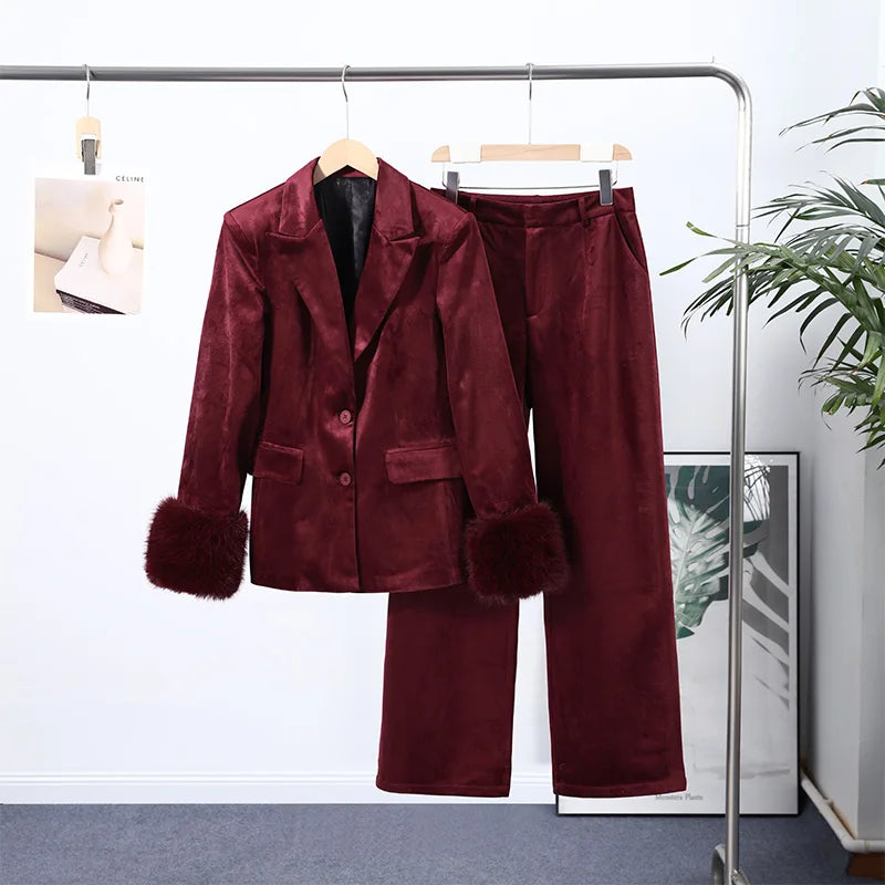 Velvet Blazer Pants Set