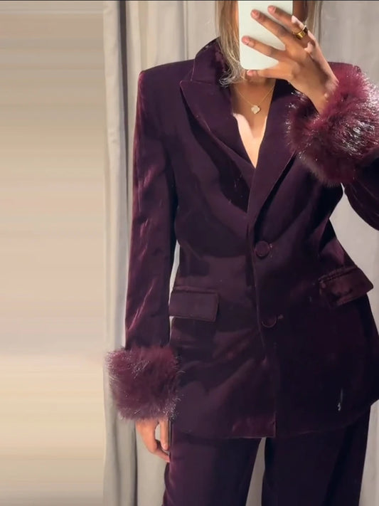Velvet Blazer Pants Set