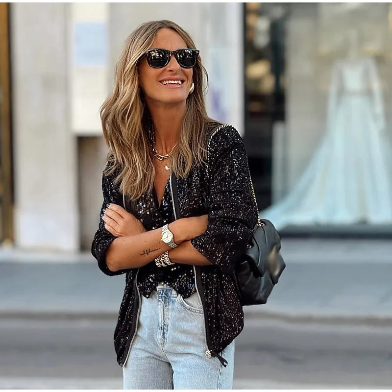 Sequin Zipper Jacket