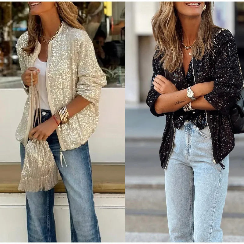 Sequin Zipper Jacket