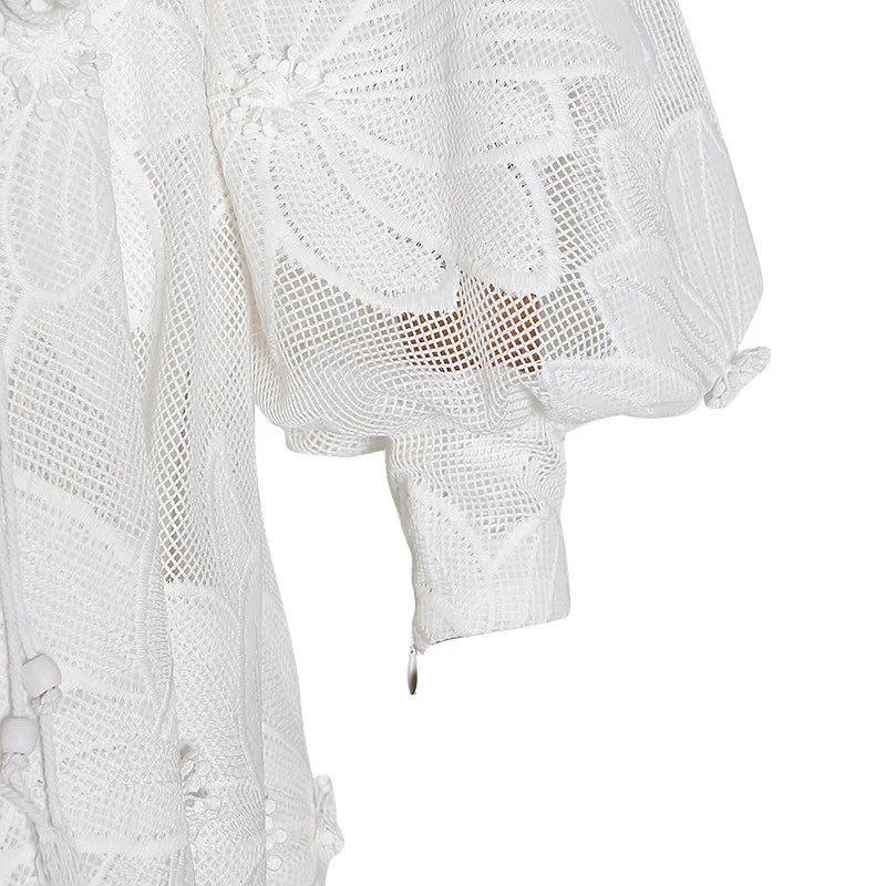 SImona White Dress with Long Sleeves