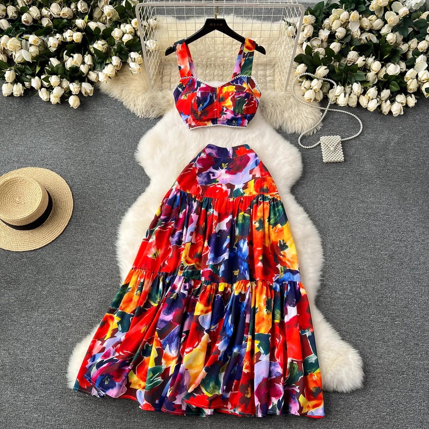 Summer Flower Skirt Set