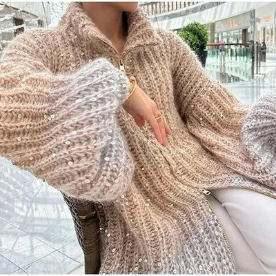 SERSI Sequin Zippered Sweater