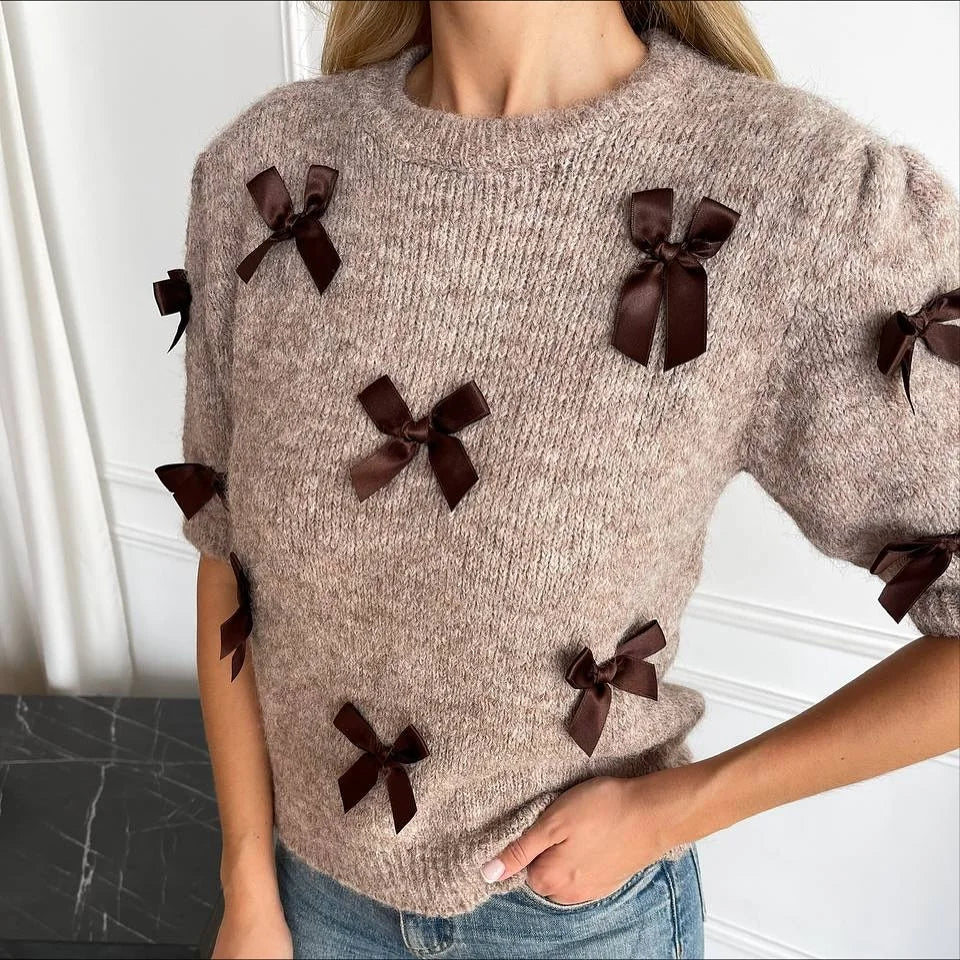 3d Bow Solid Sweater