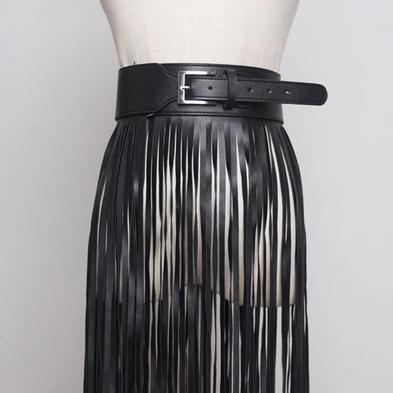 Carla  Pu Leather Long Tassel Belt