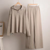 Daria Thick Knitted Suits Polo Neck Sweater & Wide Leg Pants