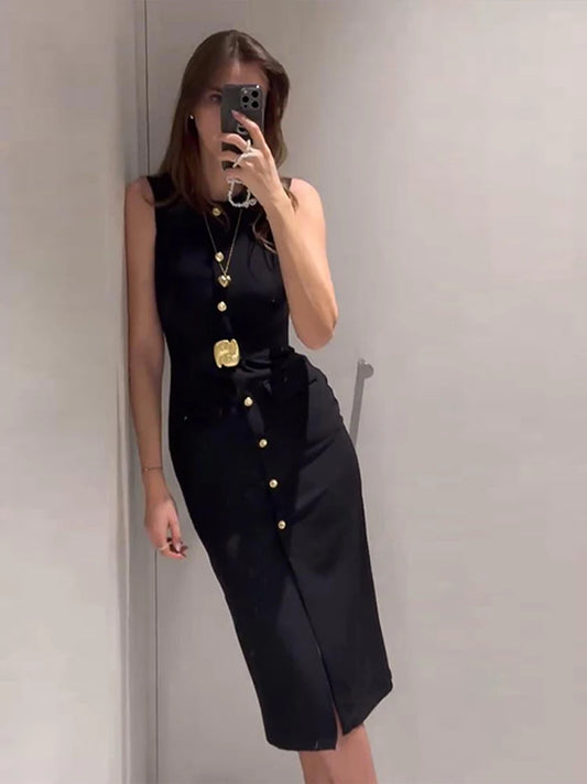 Meski Black Sleeveless Midi Dresses