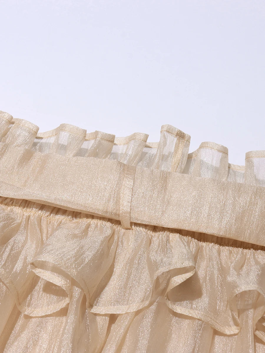 Airin Off Shoulder Mesh Ruffle Top Blouse