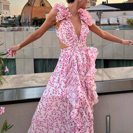 Barbara Ruffle Floral Printed  Dress