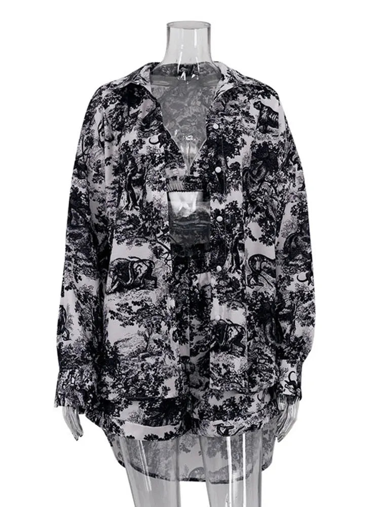 Gaby Floral Print Three Piece Shorts Set