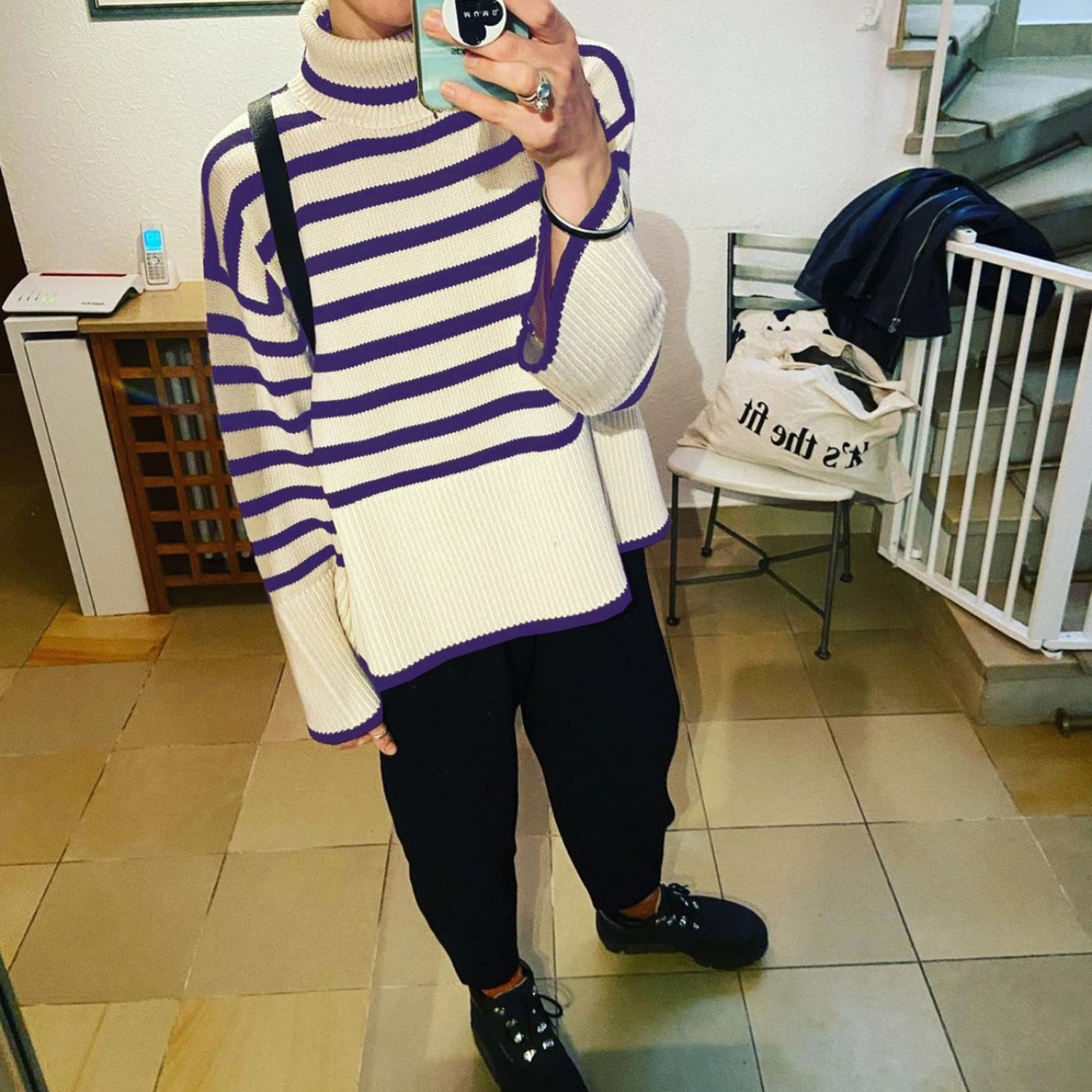 Striped Print Loose Pullover