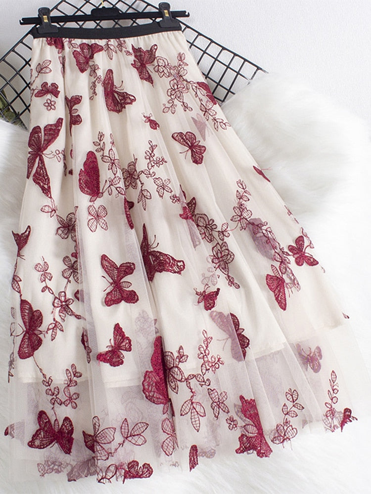 Butterfly Tulle Long Skirt