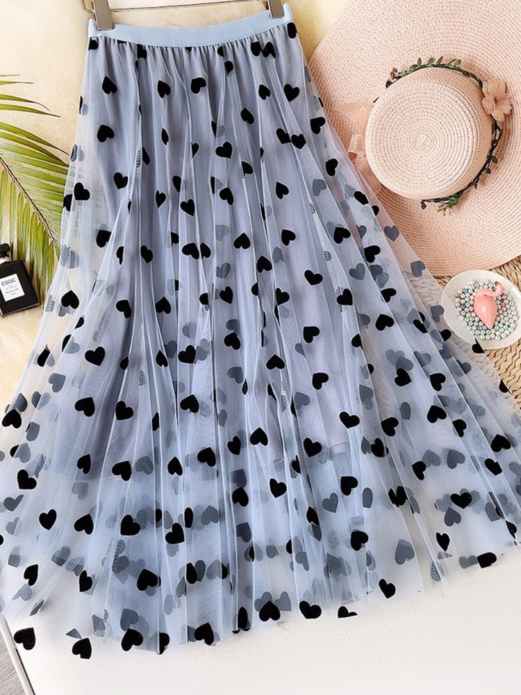 Tulle Heart Print Skirt