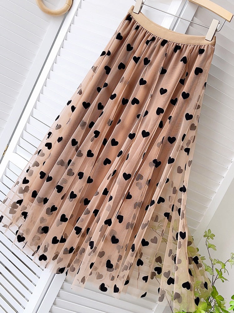 Tulle Heart Print Skirt