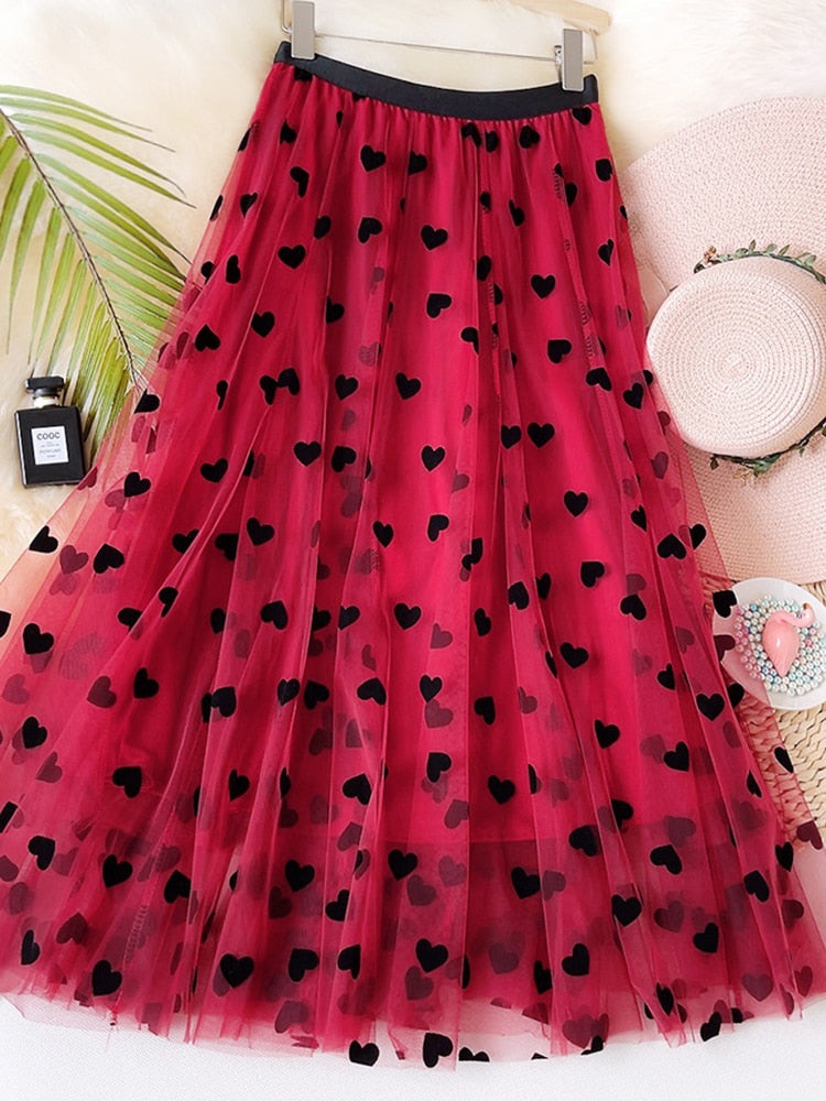 Tulle Heart Print Skirt